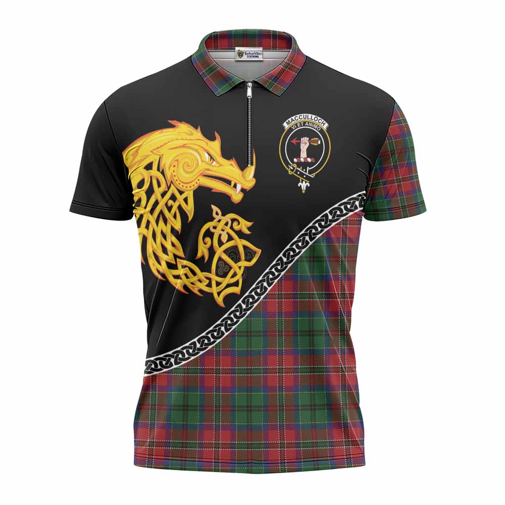 MacCulloch (McCulloch) Tartan Crest Zipper Polo Shirt Legendary Dragon Knot Half Style