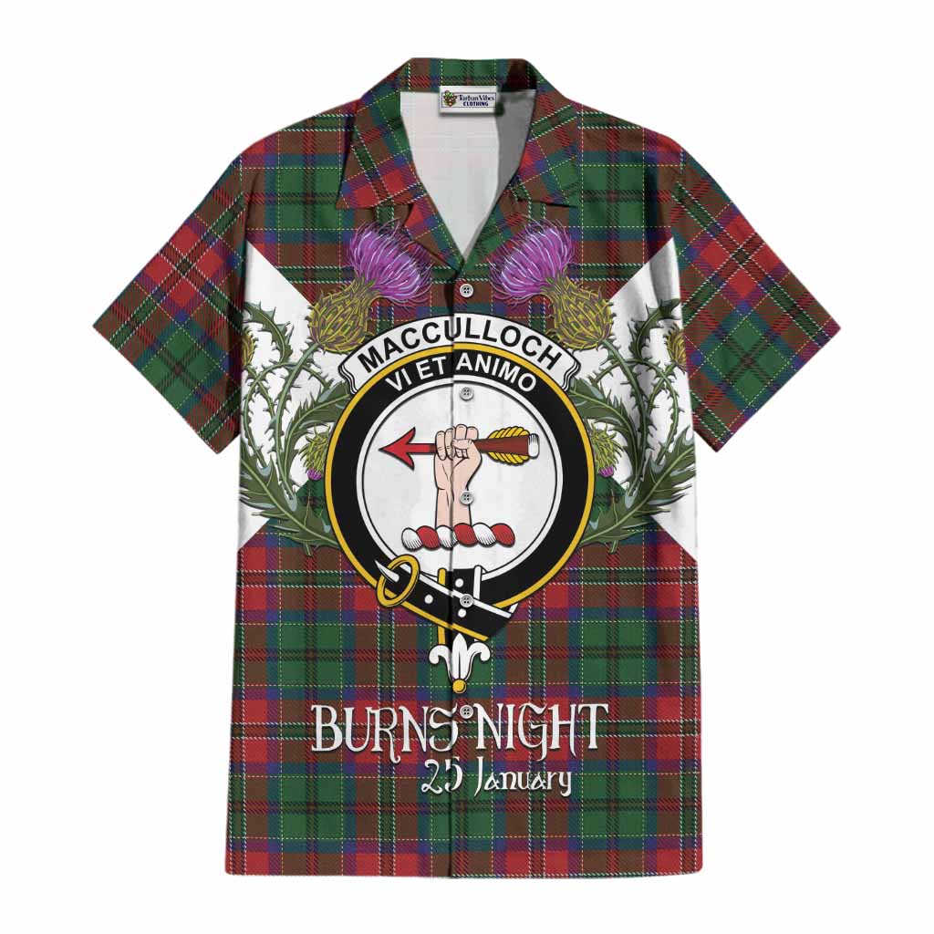 MacCulloch (McCulloch) Tartan Family Crest Cotton Hawaiian Shirt Scottish Burns Night Thistle Floral