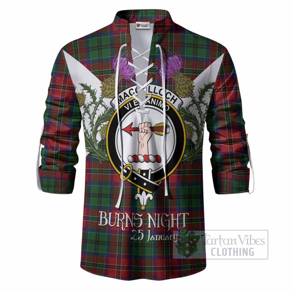 MacCulloch (McCulloch) Tartan Family Crest Ghillie Shirt Scottish Burns Night Thistle Floral