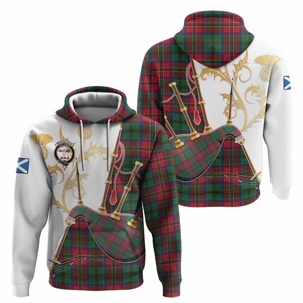MacCulloch (McCulloch) Tartan Family Crest Hoodie Bagpipes with Scottish Thistle