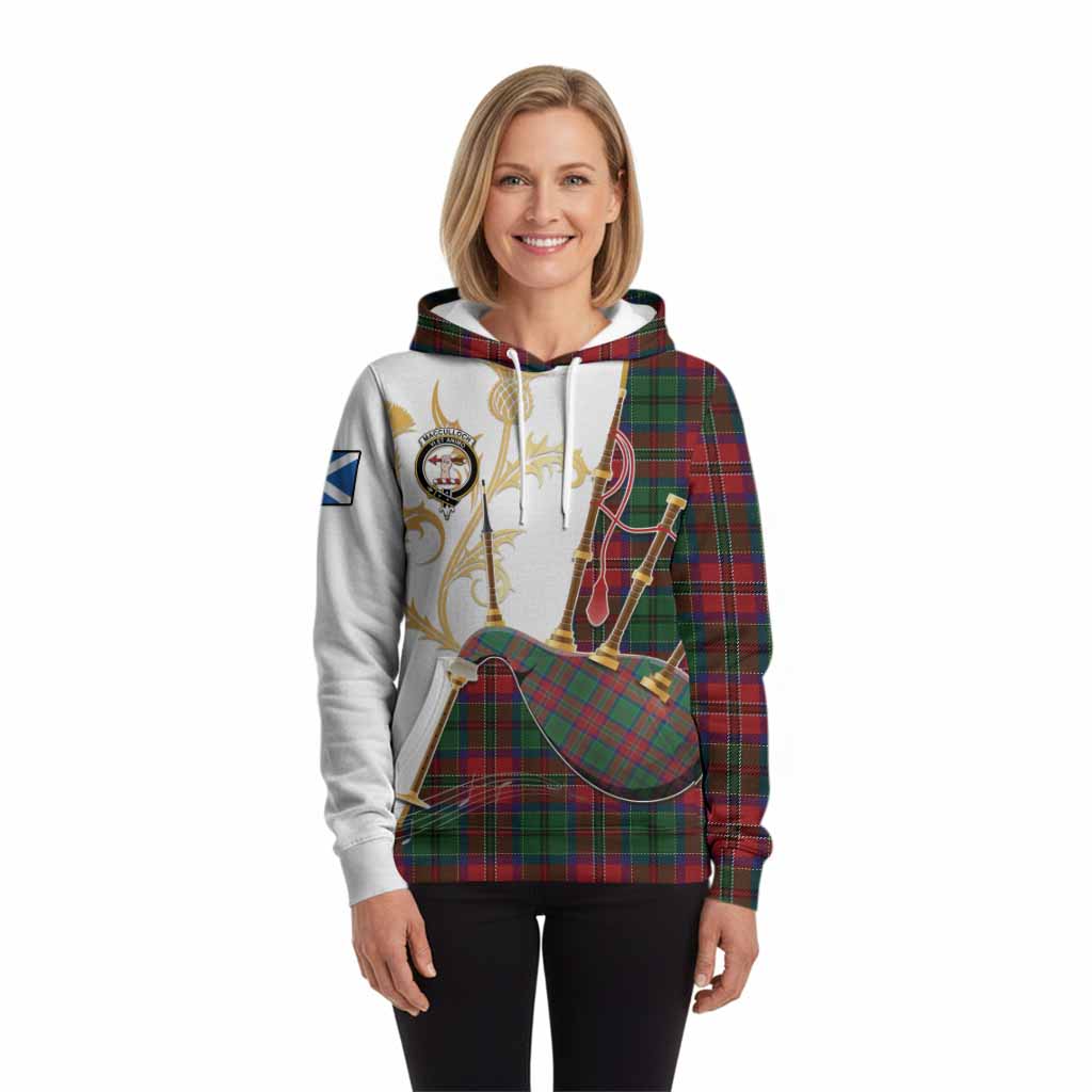 MacCulloch (McCulloch) Tartan Family Crest Hoodie Bagpipes with Scottish Thistle