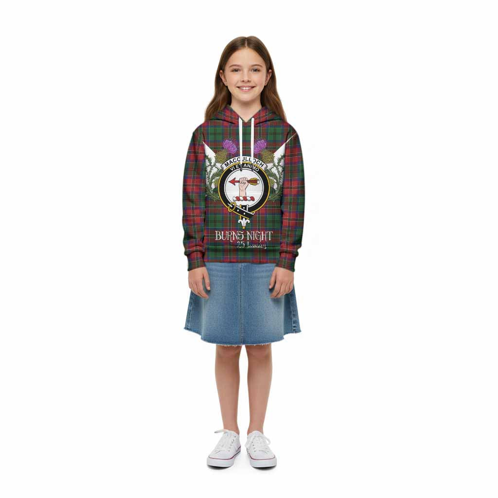 MacCulloch (McCulloch) Tartan Family Crest Kid Hoodie Scottish Burns Night Thistle Floral