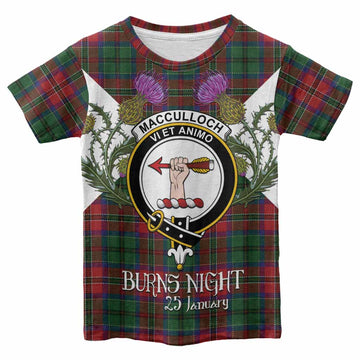 MacCulloch (McCulloch) Tartan Family Crest Kid T-shirt Scottish Burns Night Thistle Floral