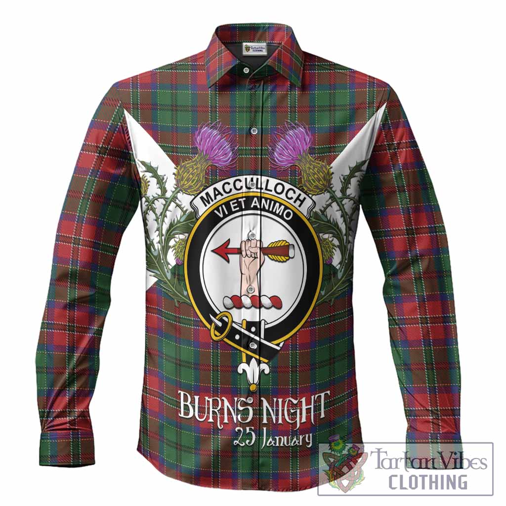 MacCulloch (McCulloch) Tartan Family Crest Long Sleeve Button Shirts Scottish Burns Night Thistle Floral