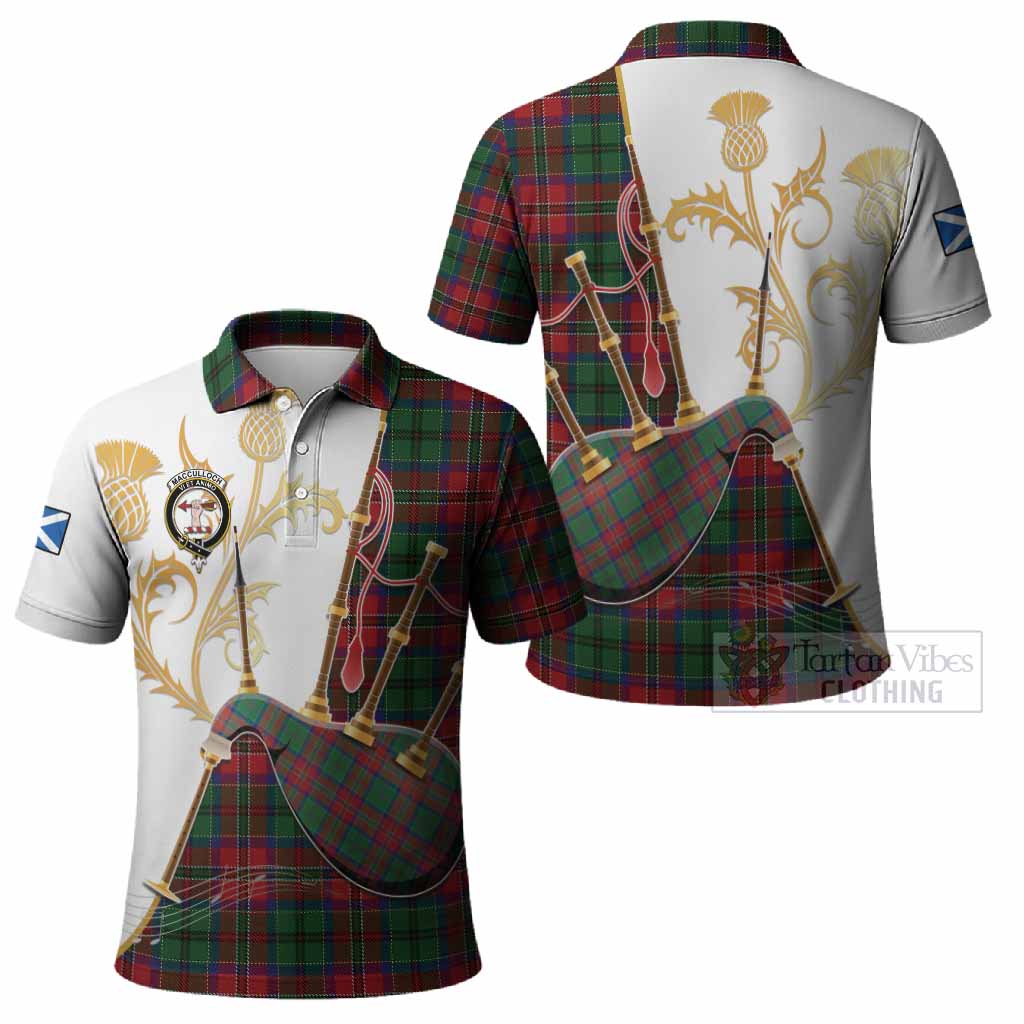 MacCulloch (McCulloch) Tartan Family Crest Polo Shirt Bagpipes with Scottish Thistle
