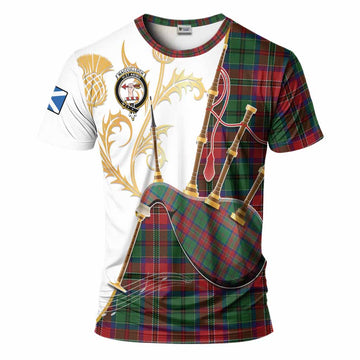 MacCulloch (McCulloch) Tartan Family Crest T-Shirt Bagpipes with Scottish Thistle