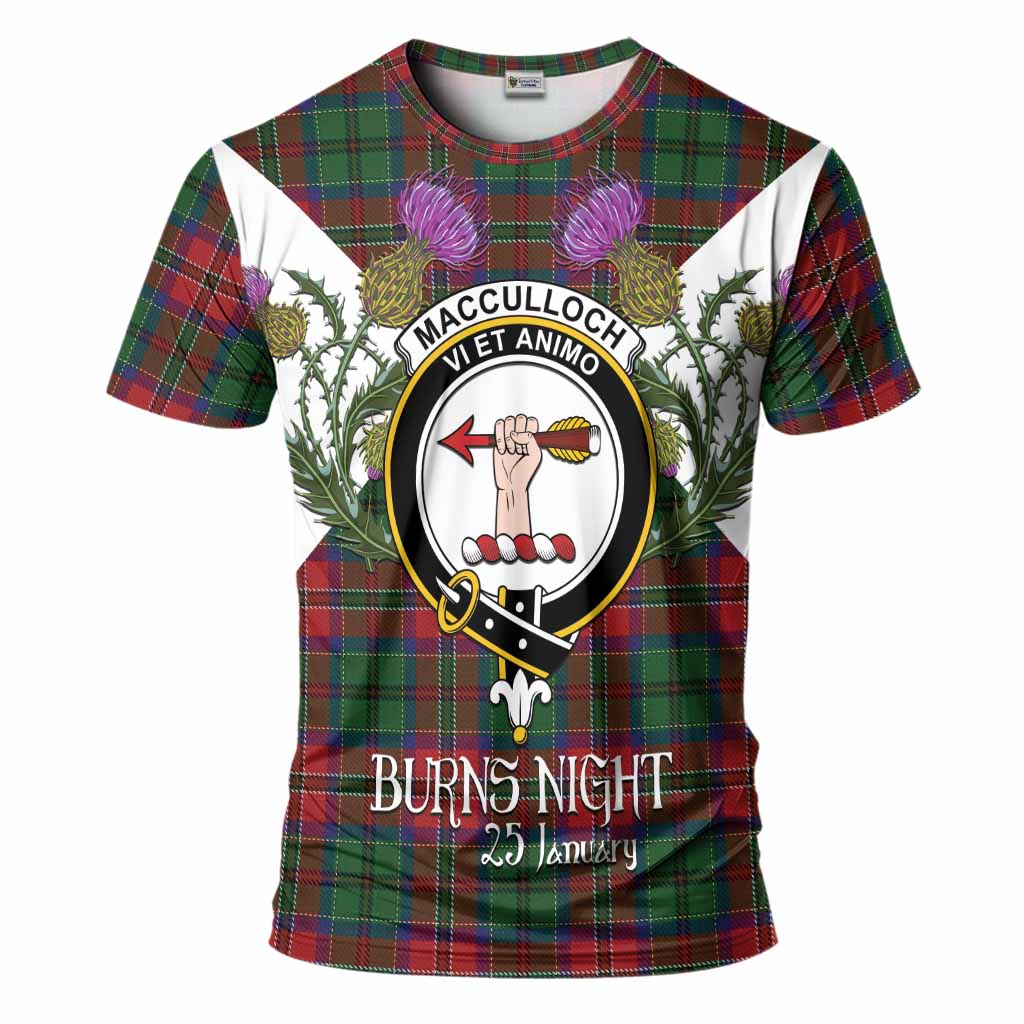 MacCulloch (McCulloch) Tartan Family Crest T-Shirt Scottish Burns Night Thistle Floral