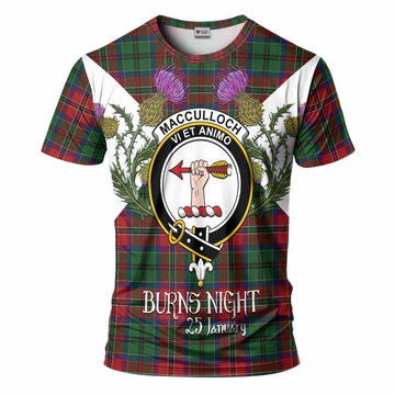 MacCulloch (McCulloch) Tartan Family Crest T-Shirt Scottish Burns Night Thistle Floral
