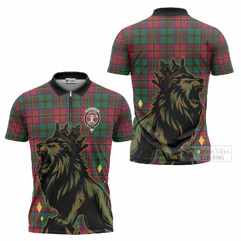 MacCulloch (McCulloch) Tartan Family Crest Zipper Polo Shirt Crowned Lion Roaring