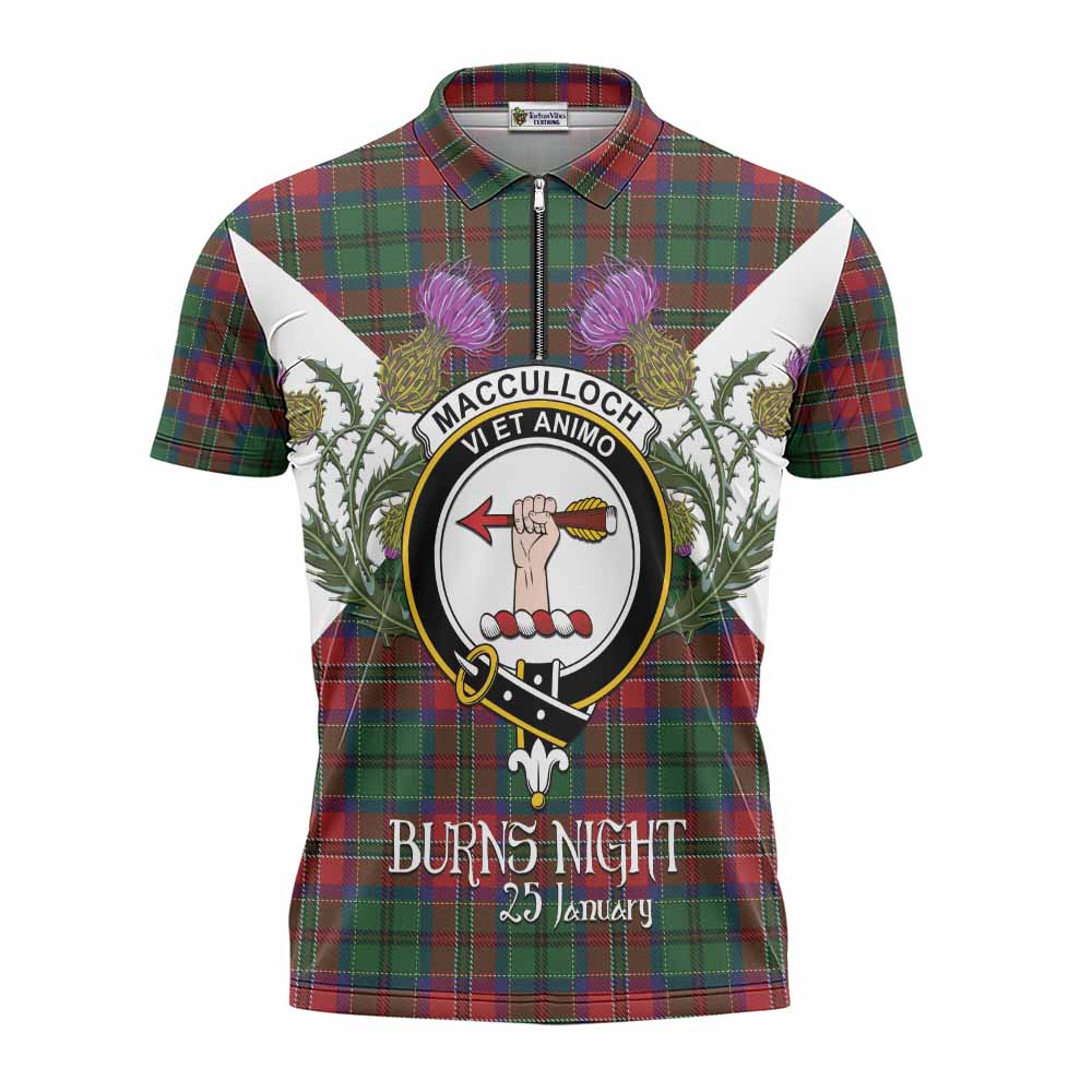 MacCulloch (McCulloch) Tartan Family Crest Zipper Polo Shirt Scottish Burns Night Thistle Floral