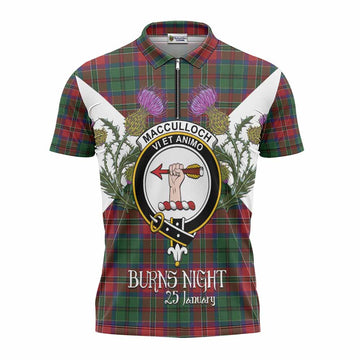 MacCulloch (McCulloch) Tartan Family Crest Zipper Polo Shirt Scottish Burns Night Thistle Floral
