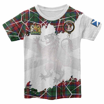 MacCulloch (McCulloch) Tartan Kid T-shirt with Family Crest and Lion Rampant Grunge Style