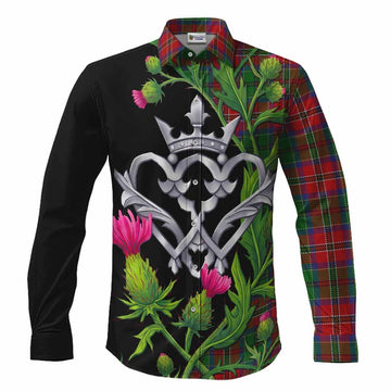 MacCulloch (McCulloch) Tartan Luckenbooth Long Sleeve Button Shirts Silver Heart Crown Thistle Floral