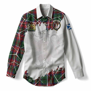 MacCulloch (McCulloch) Tartan Women Casual Shirt with Family Crest and Lion Rampant Grunge Style