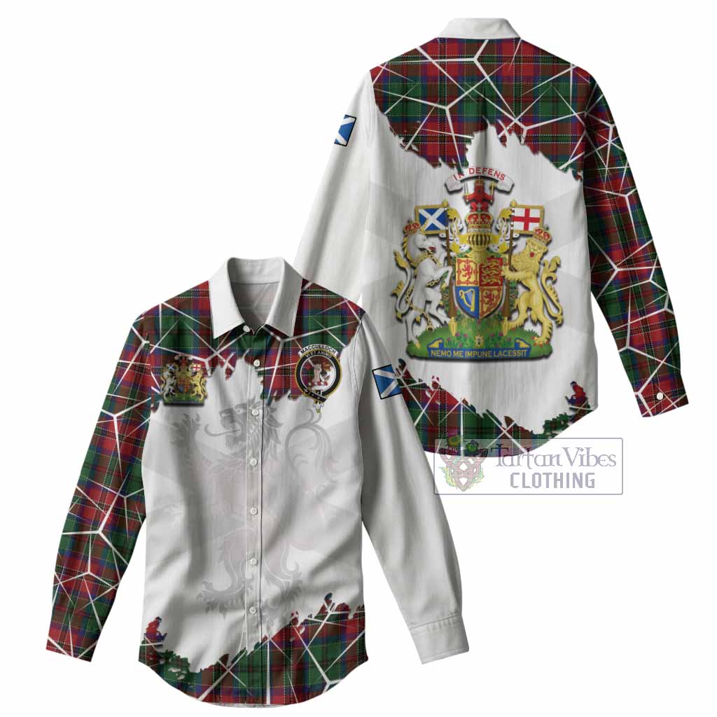 MacCulloch (McCulloch) Tartan Women Casual Shirt with Family Crest and Lion Rampant Grunge Style