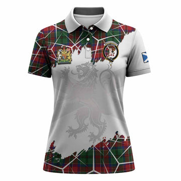 MacCulloch (McCulloch) Tartan Women Polo Shirt with Family Crest and Lion Rampant Grunge Style