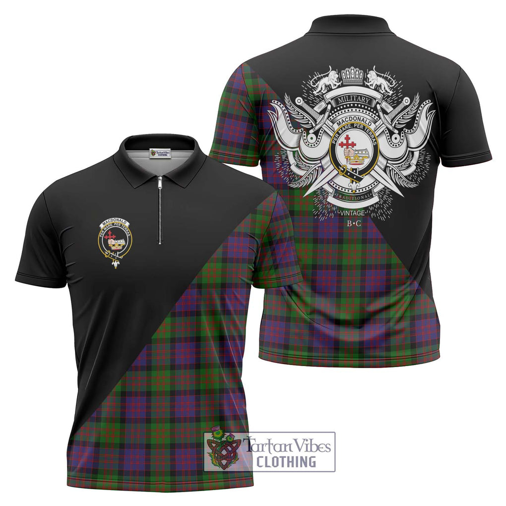 MacDonald (McDonald) Tartan Zipper Polo Shirt with Family Crest and Military Logo Style Unisex - Tartanvibesclothing Shop