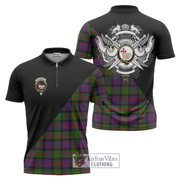 MacDonald (McDonald) Tartan Zipper Polo Shirt with Family Crest and Military Logo Style Unisex - Tartanvibesclothing Shop