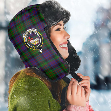 MacDonald (McDonald) Tartan Winter Trapper Hat with Family Crest