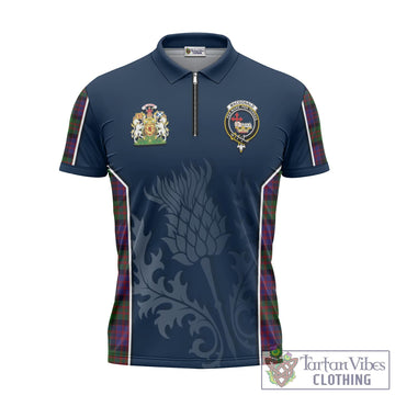 MacDonald (McDonald) Tartan Zipper Polo Shirt with Family Crest and Scottish Thistle Vibes Sport Style