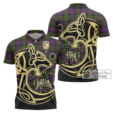 MacDonald (McDonald) Tartan Zipper Polo Shirt with Family Crest Celtic Wolf Style Unisex - Tartanvibesclothing Shop