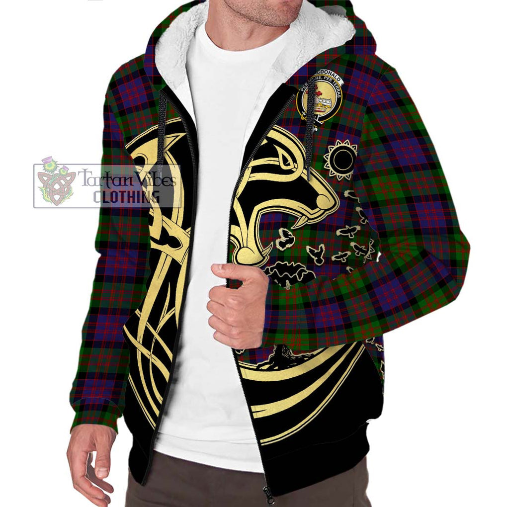 MacDonald (McDonald) Tartan Sherpa Hoodie with Family Crest Celtic Wolf Style Unisex S - Tartan Vibes Clothing