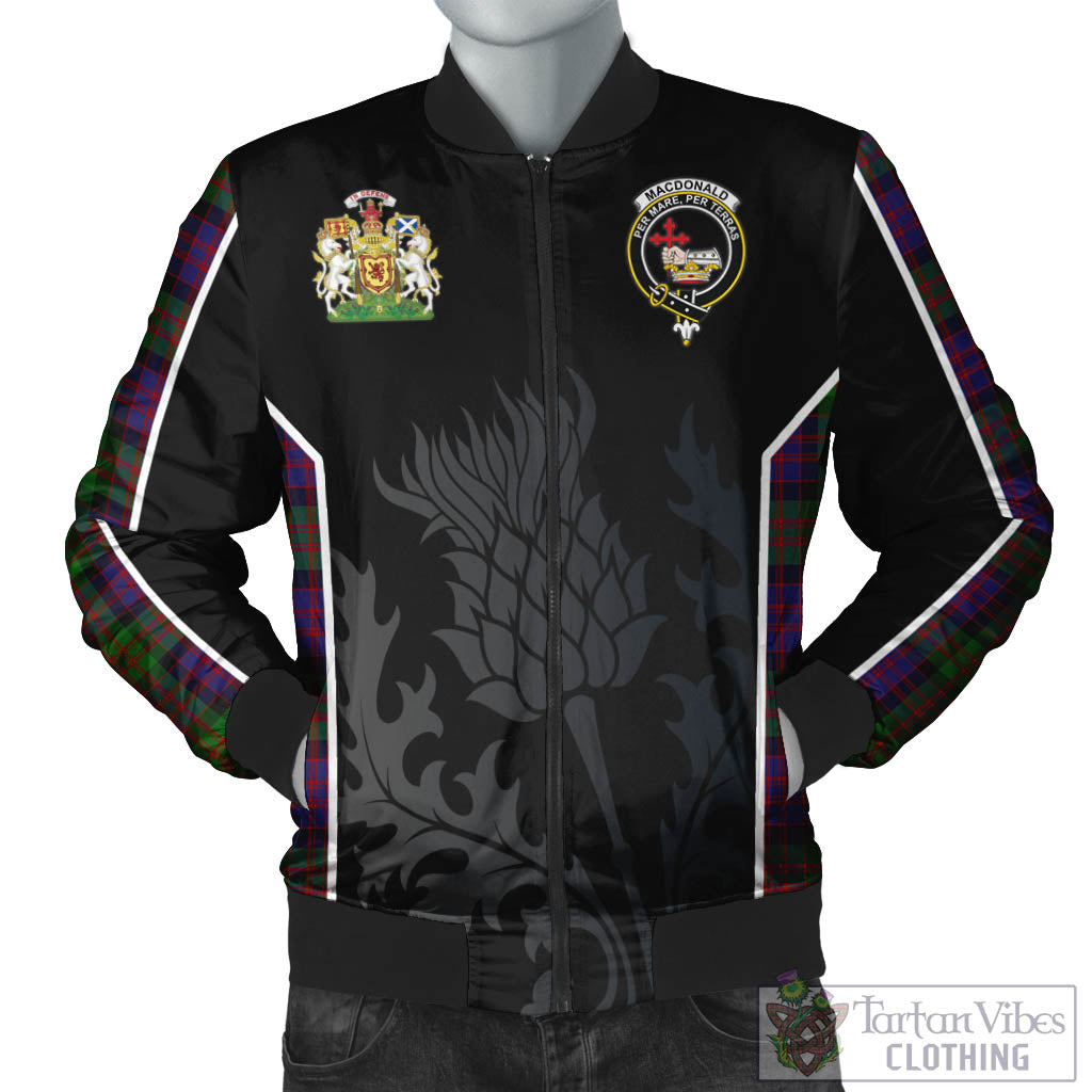 Tartan Vibes Clothing MacDonald Tartan Bomber Jacket with Family Crest and Scottish Thistle Vibes Sport Style