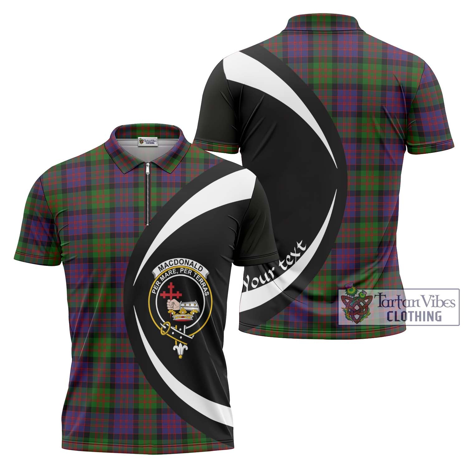 Tartan Vibes Clothing MacDonald Tartan Zipper Polo Shirt with Family Crest Circle Style