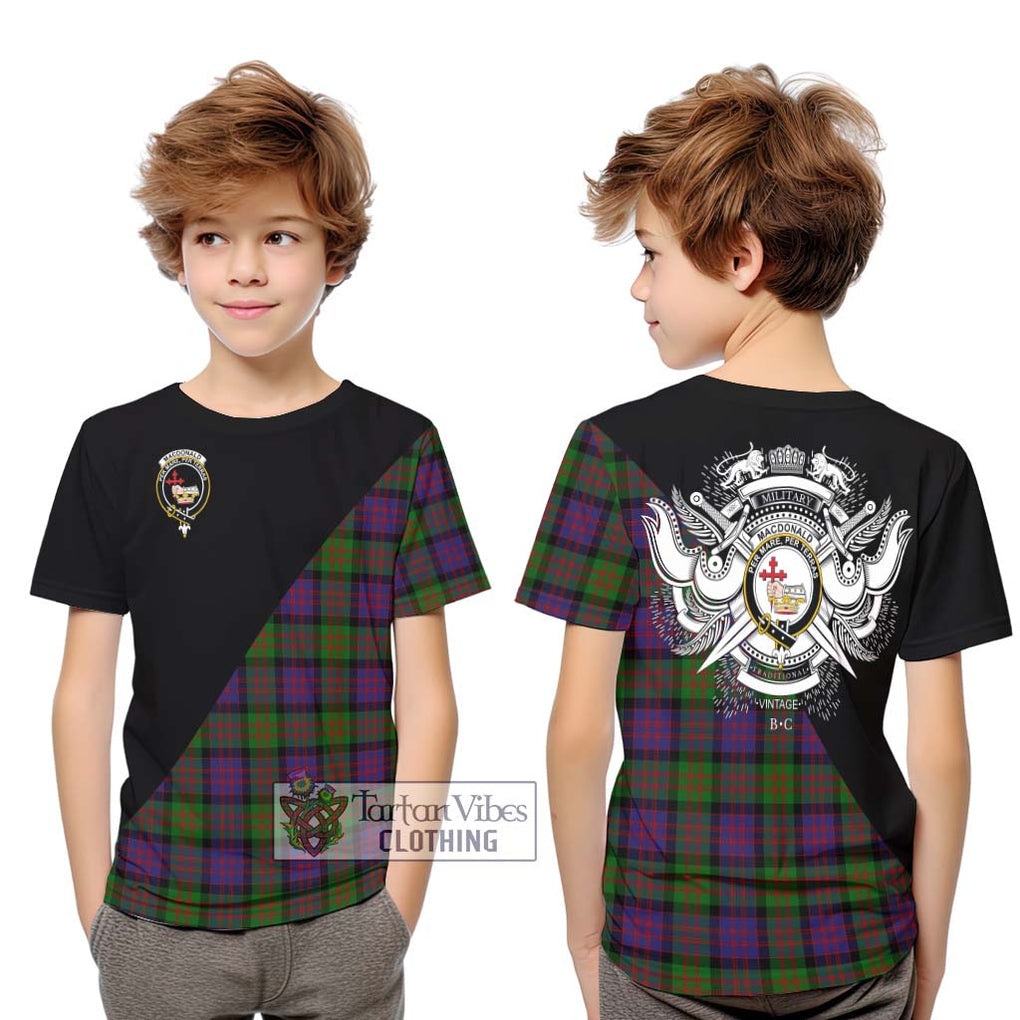 MacDonald (McDonald) Tartan Kid T-Shirt with Family Crest and Military Logo Style Youth XL Size14 - Tartanvibesclothing Shop