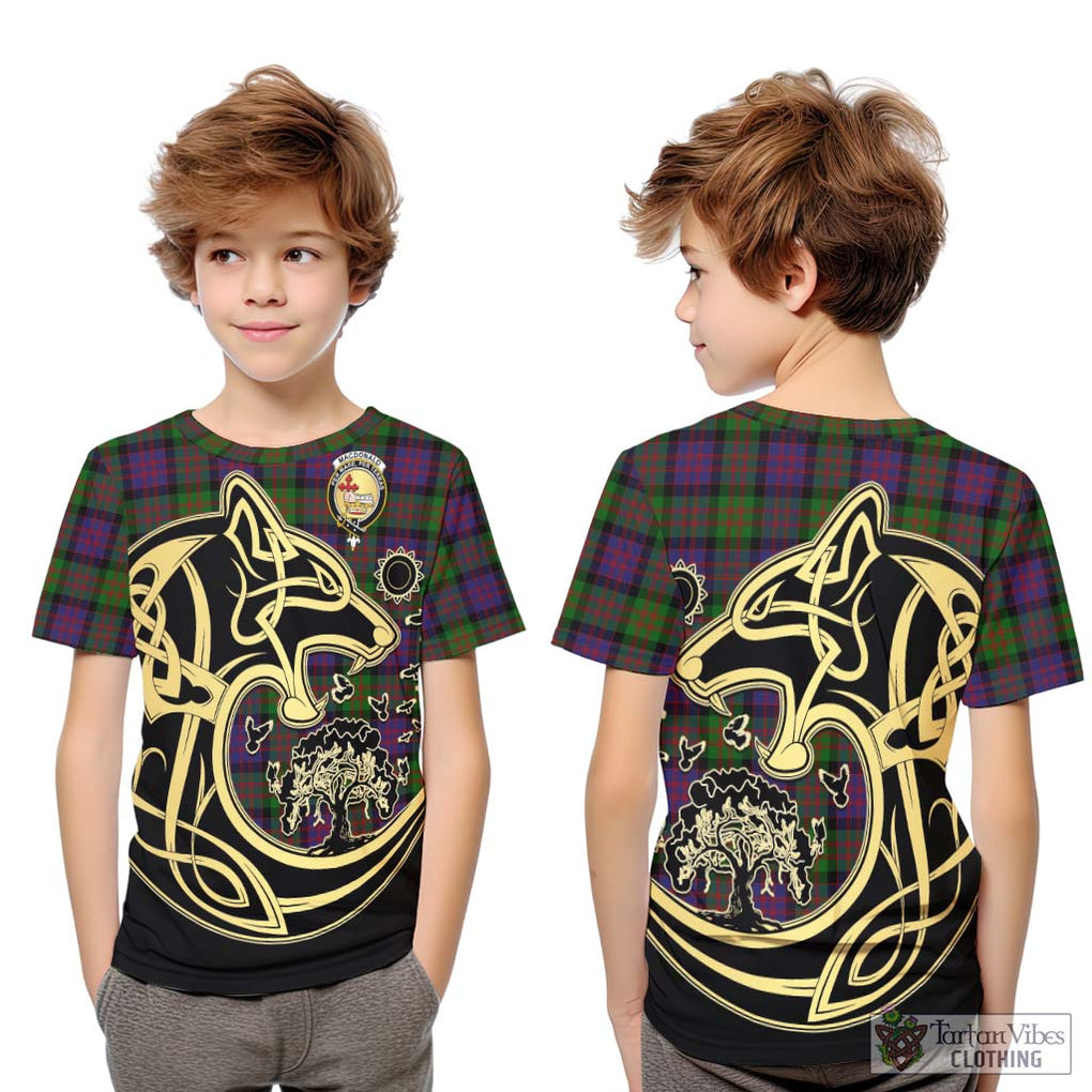 MacDonald (McDonald) Tartan Kid T-Shirt with Family Crest Celtic Wolf Style Youth XL Size14 - Tartan Vibes Clothing