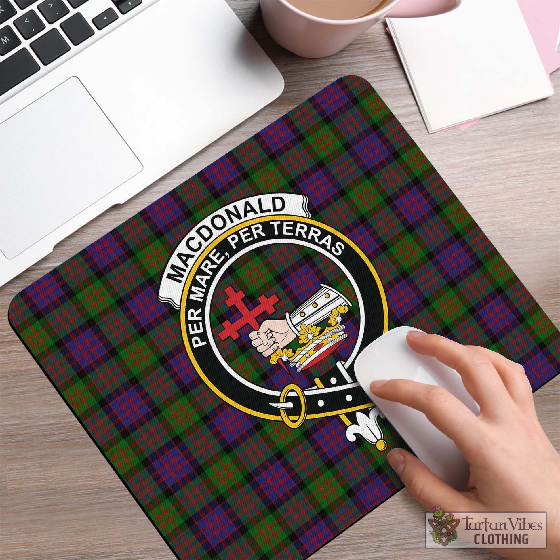 Tartan Vibes Clothing MacDonald Tartan Mouse Pad with Family Crest