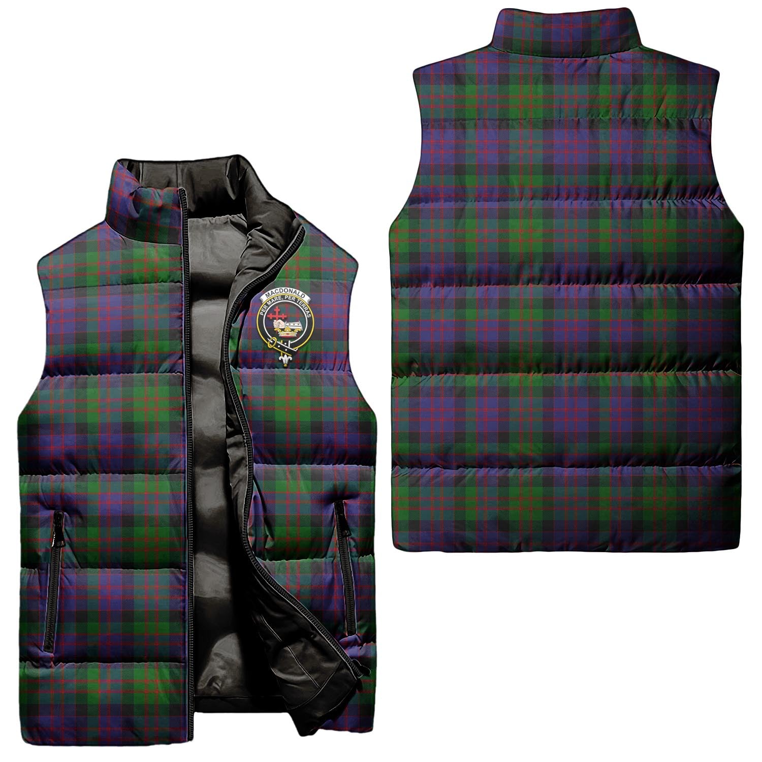 MacDonald Tartan Sleeveless Puffer Jacket with Family Crest Unisex - Tartanvibesclothing
