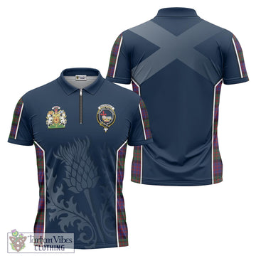 MacDonald (McDonald) Tartan Zipper Polo Shirt with Family Crest and Scottish Thistle Vibes Sport Style