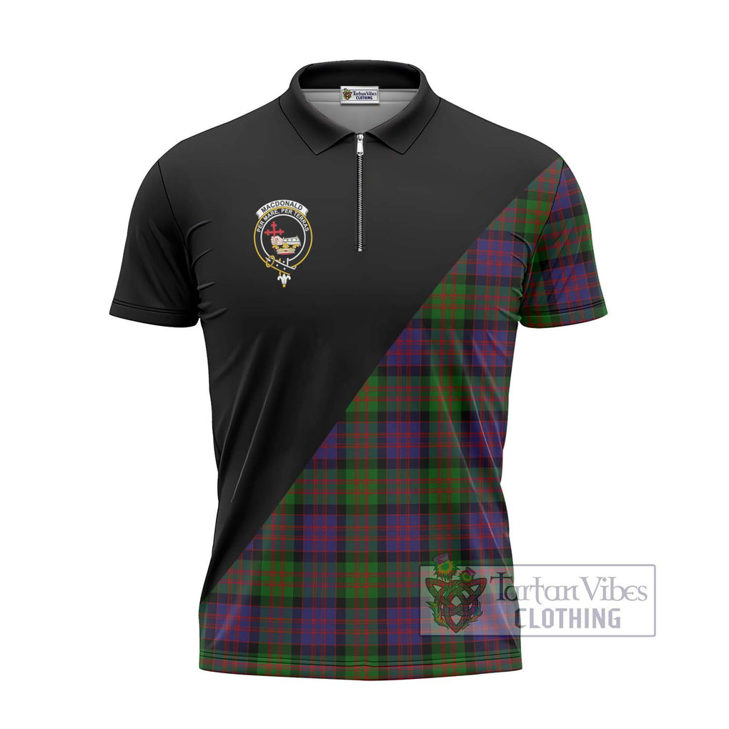 MacDonald (McDonald) Tartan Zipper Polo Shirt with Family Crest and Military Logo Style - Tartanvibesclothing Shop