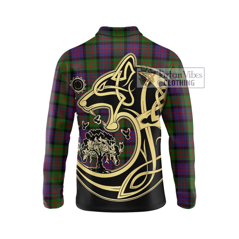 MacDonald (McDonald) Tartan Long Sleeve Polo Shirt with Family Crest Celtic Wolf Style - Tartanvibesclothing Shop