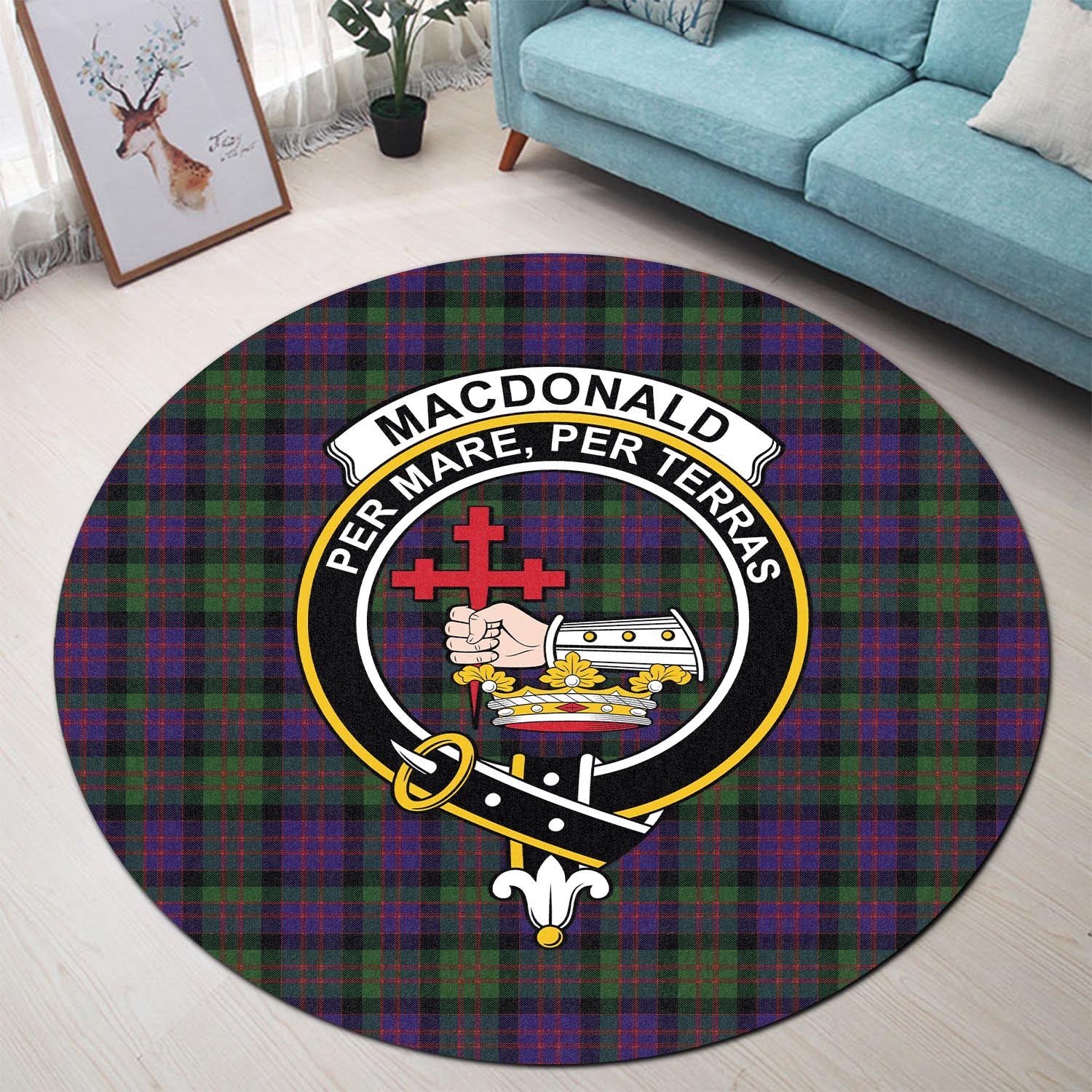 macdonald-tartan-round-rug-with-family-crest