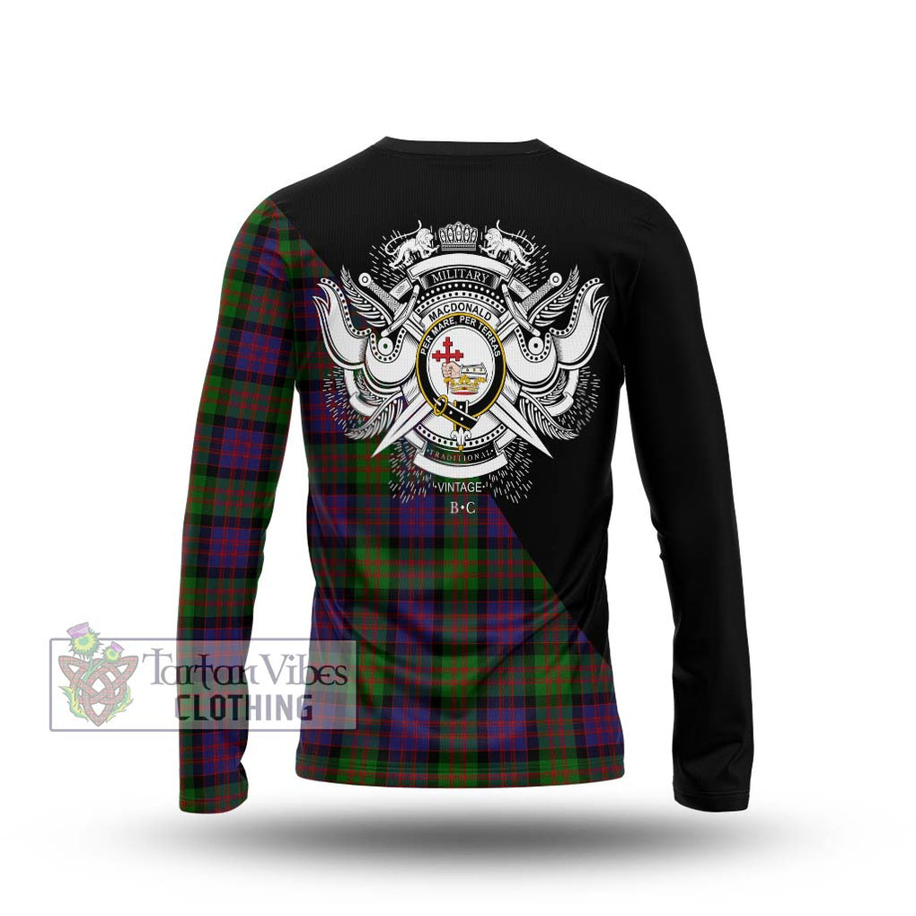 MacDonald (McDonald) Tartan Long Sleeve T-Shirt with Family Crest and Military Logo Style - Tartanvibesclothing Shop