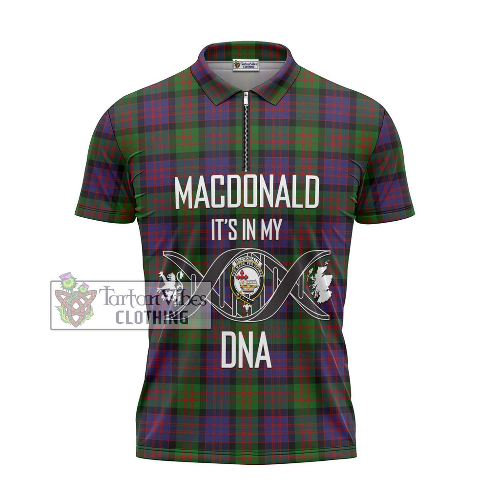 MacDonald (McDonald) Tartan Zipper Polo Shirt with Family Crest DNA In Me Style - Tartanvibesclothing Shop
