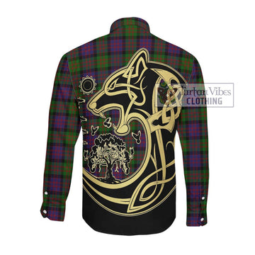 MacDonald (McDonald) Tartan Long Sleeve Button Shirt with Family Crest Celtic Wolf Style