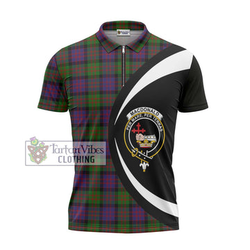 Tartan Vibes Clothing MacDonald Tartan Zipper Polo Shirt with Family Crest Circle Style