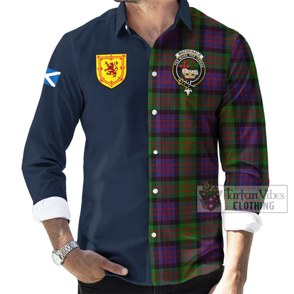 Tartan Vibes Clothing MacDonald Tartan Long Sleeve Button Shirt with Scottish Lion Royal Arm Half Style