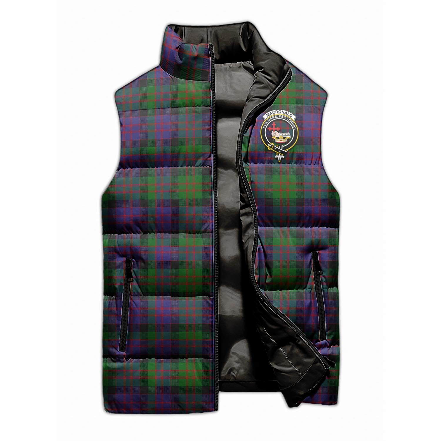 MacDonald Tartan Sleeveless Puffer Jacket with Family Crest - Tartanvibesclothing