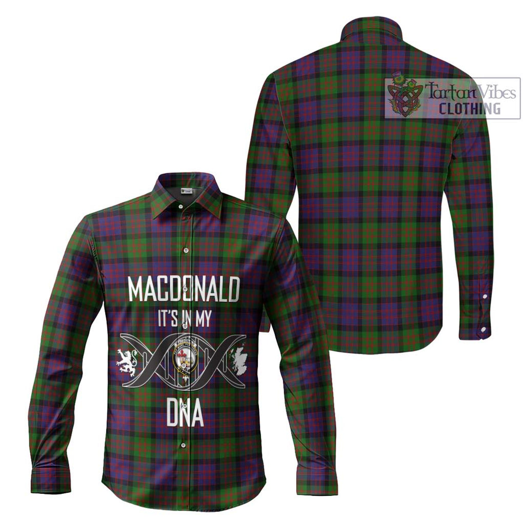 MacDonald (McDonald) Tartan Long Sleeve Button Shirt with Family Crest DNA In Me Style Men's Shirt - Tartanvibesclothing Shop