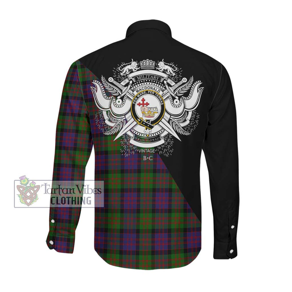 MacDonald (McDonald) Tartan Long Sleeve Button Shirt with Family Crest and Military Logo Style Men's Shirt - Tartanvibesclothing Shop