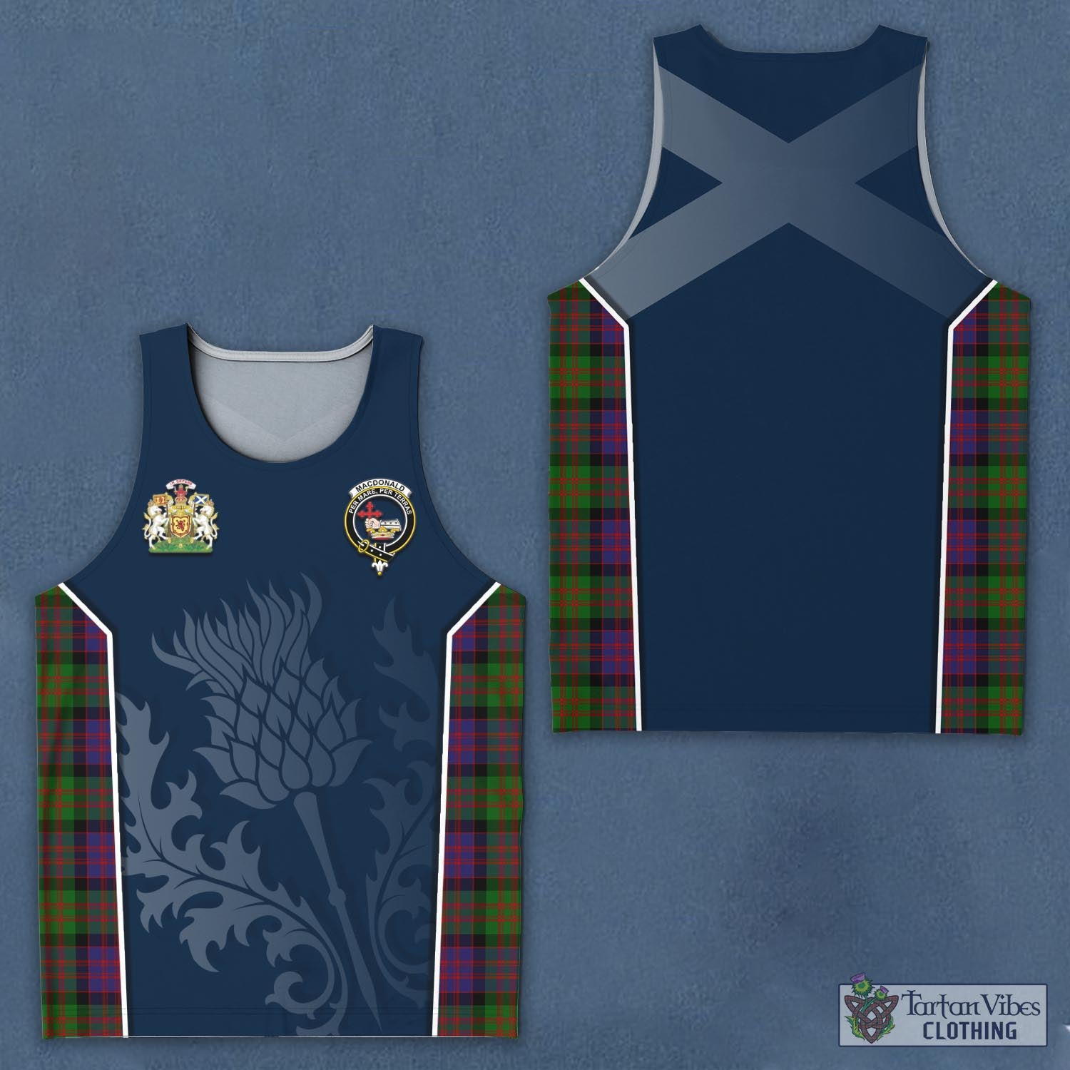 Tartan Vibes Clothing MacDonald Tartan Men's Tanks Top with Family Crest and Scottish Thistle Vibes Sport Style