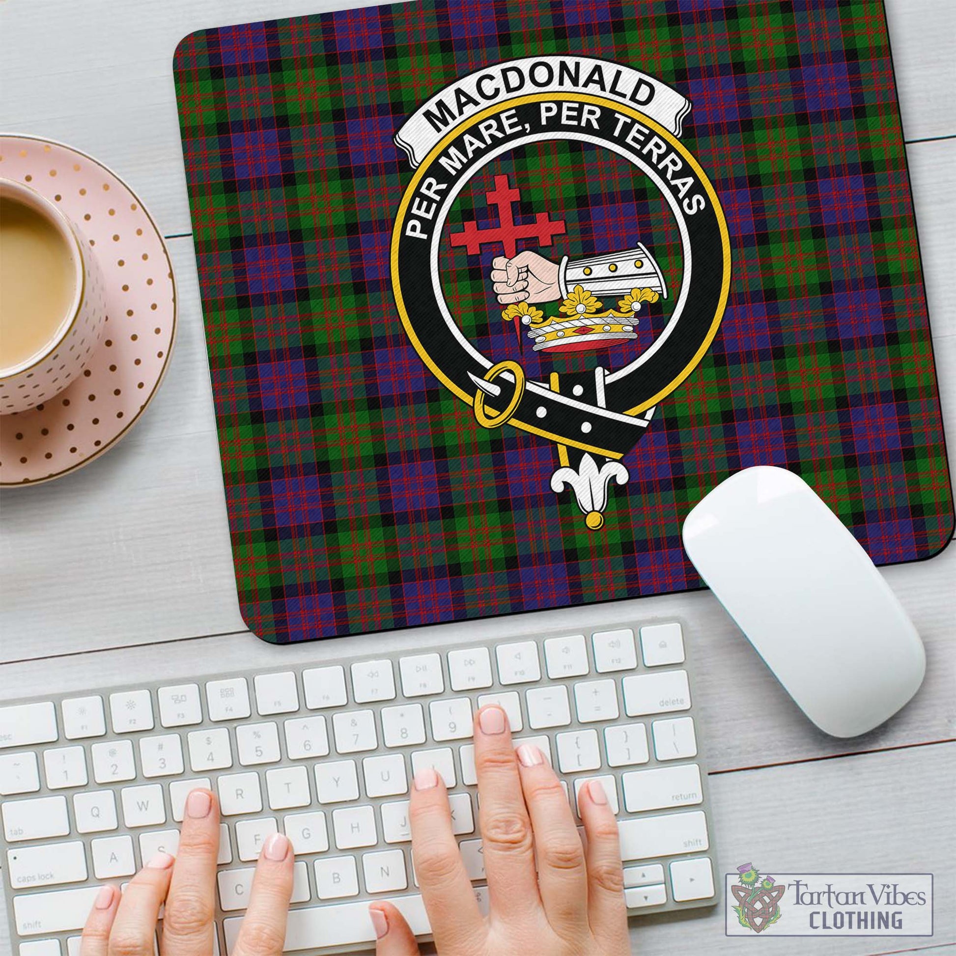 Tartan Vibes Clothing MacDonald Tartan Mouse Pad with Family Crest