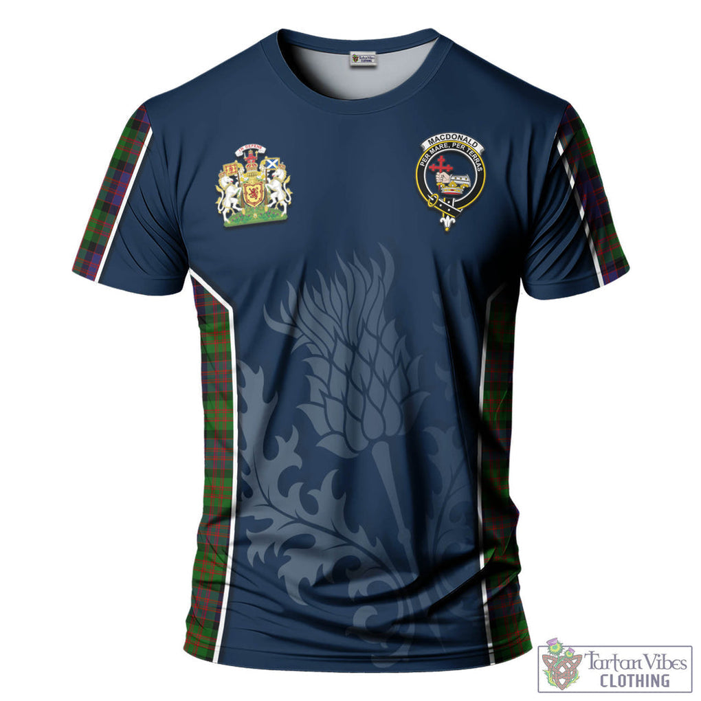 Tartan Vibes Clothing MacDonald Tartan T-Shirt with Family Crest and Scottish Thistle Vibes Sport Style