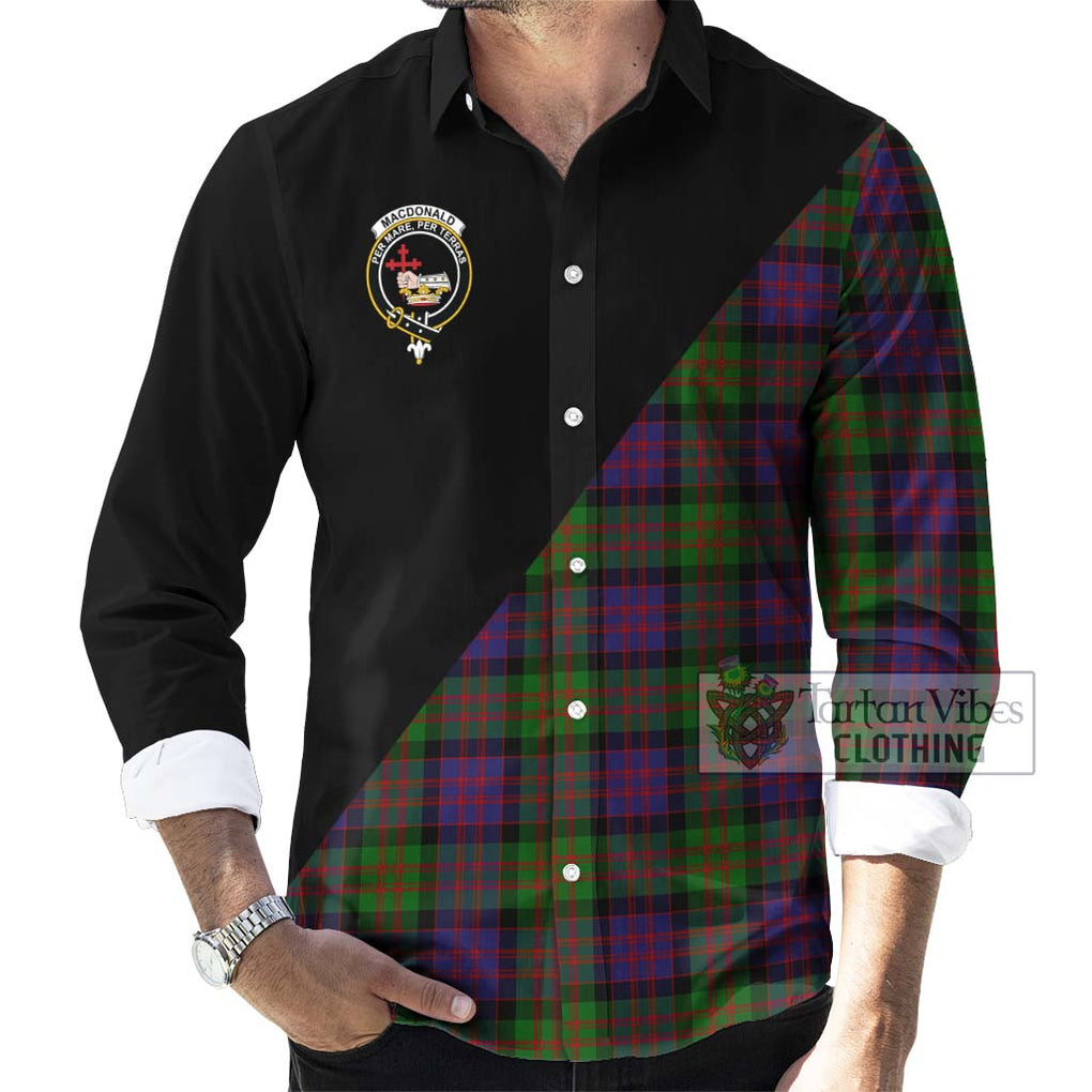 MacDonald (McDonald) Tartan Long Sleeve Button Shirt with Family Crest and Military Logo Style - Tartanvibesclothing Shop
