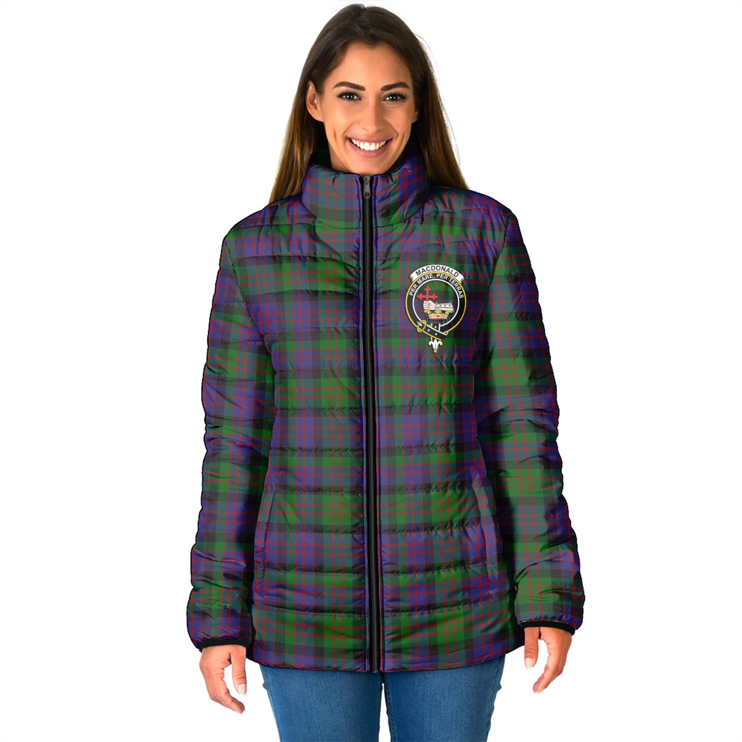 MacDonald (McDonald) Tartan Padded Jacket with Family Crest - Tartan Vibes Clothing
