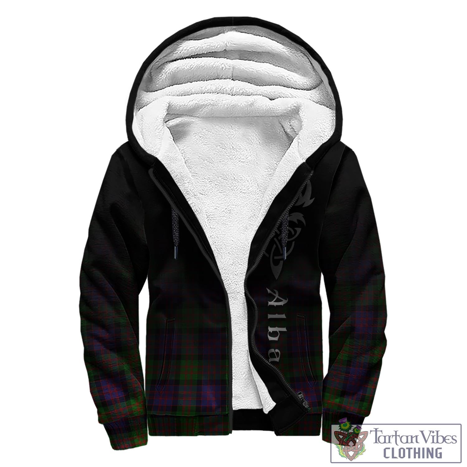 Tartan Vibes Clothing MacDonald Tartan Sherpa Hoodie Featuring Alba Gu Brath Family Crest Celtic Inspired